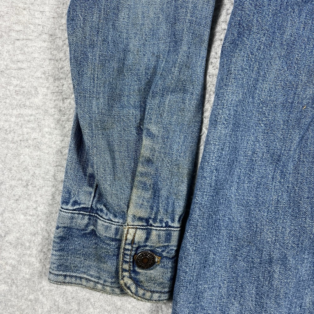 Vintage Levis Shirt Mens Small Blue Denim Western Orange Tab 70s Button Up Read - Picture 4 of 14